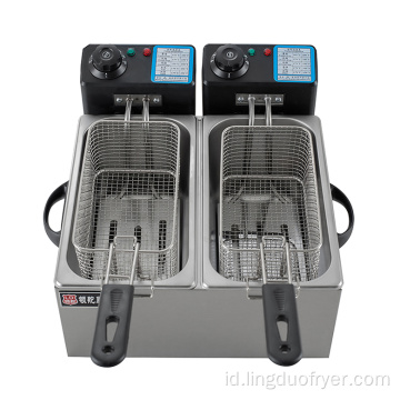 Peralatan Dapur Restoran 4L Dual Cylinder Electric Fryer Dengan Keranjang